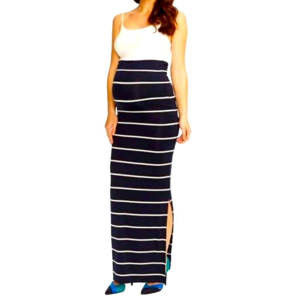Rosie Pope Maternity Maxi Skirt in Navy and White Stripe
